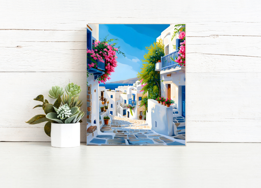 Santorini Sunlit Streets - Paint by Numbers Kit