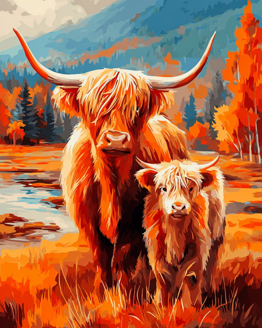 Highland Cow and Calf - Paint by Numbers Kit