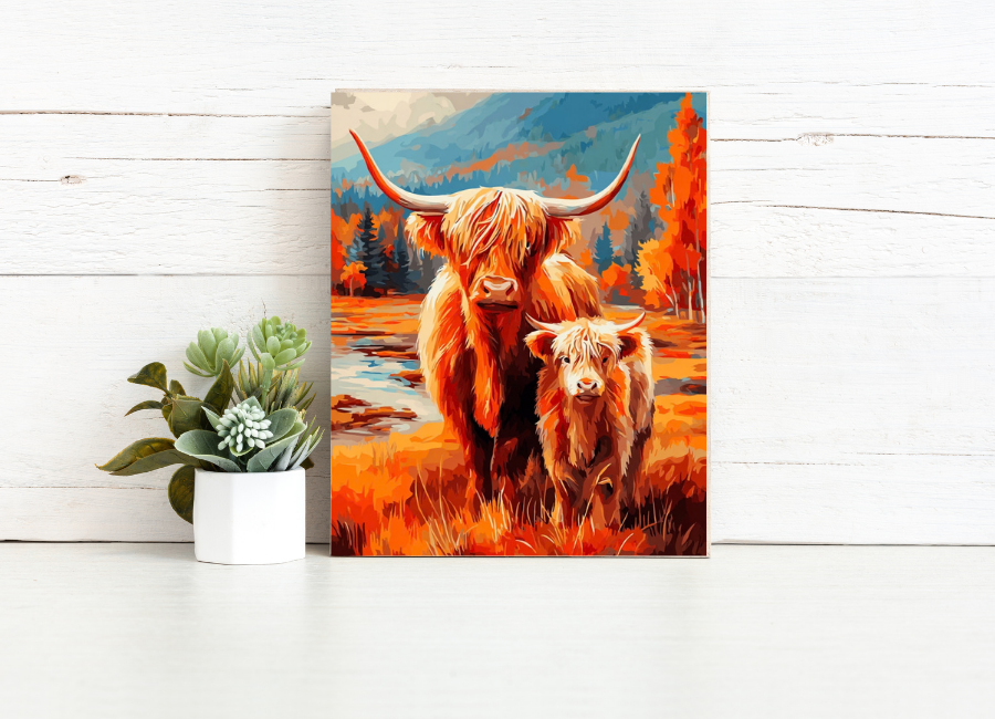 Highland Cow and Calf - Paint by Numbers Kit
