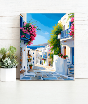 Santorini Sunlit Streets - Paint by Numbers Kit