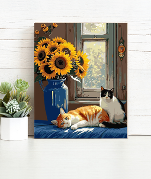 Sunflower Cat Window - Paint by Numbers Kit