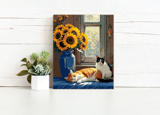 Sunflower Cat Window - Paint by Numbers Kit