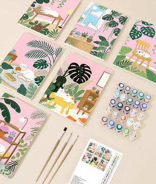 Cosy Cat Corner 6 pack paint by numbers kit - six cosy cat designs on six 15x20cm canvases