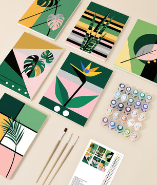Abstract Botanics 6 pack paint by numbers kit - six abstract botanical designs on six 15x20cm canvases