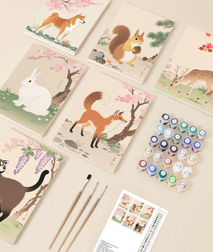 Whimsy Woodland 6 pack paint by numbers kit - six woodland animal designs on six 15x20cm canvases