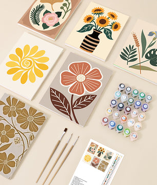Wildflower Days 6 pack paint by numbers kit - six wildflower designs on six 15x20cm canvases
