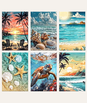 Coastal Escape 6 pack paint by numbers kit - six coastal scenes on six 15x20cm canvases