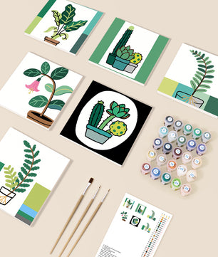 Plant Lover Paradise 6 pack paint by numbers kit - six houseplant and cacti designs on six 15x15cm canvases