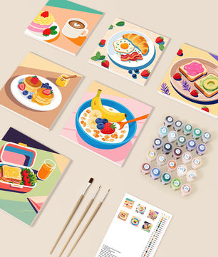 Berry Brunch Club 6 pack paint by numbers kit - six berry brunch designs on six 15x15cm canvases