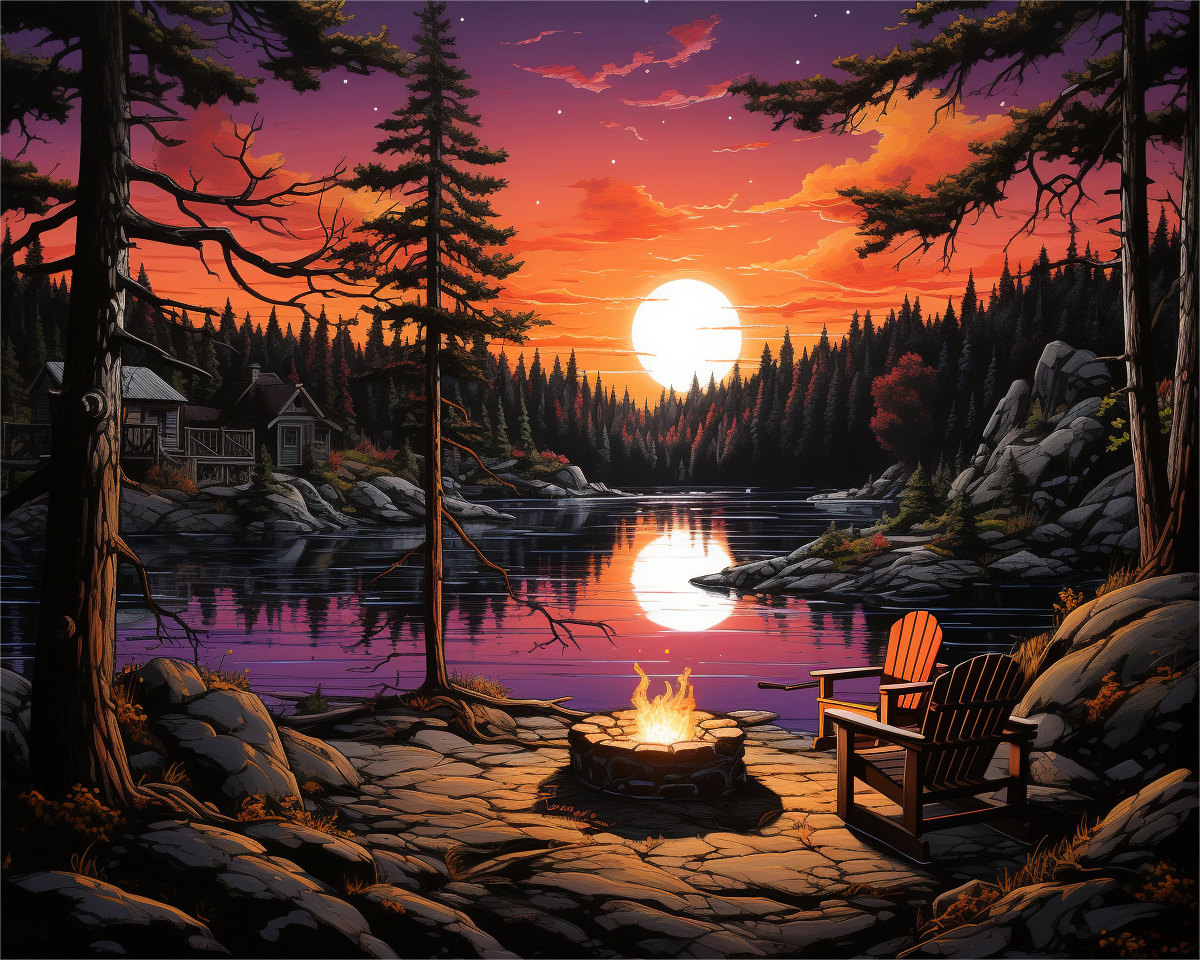 Lakeside Sunset Retreat – Paint by Numbers Kit