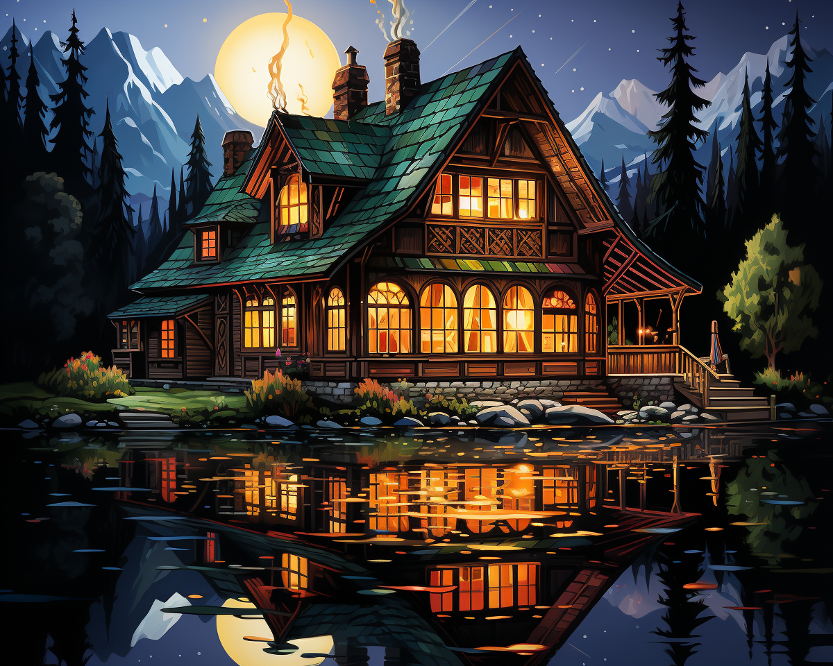 Moonlit Cabin Glow – Paint by Numbers Kit