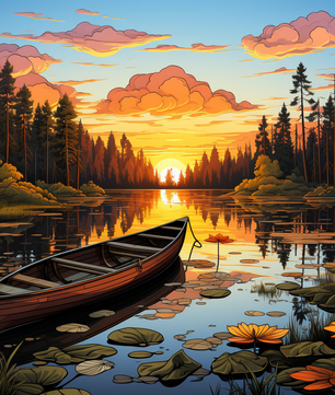 Sunset Lake Boat - Paint by Numbers Kit