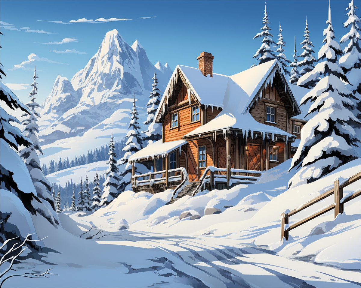 Snowy Mountain Retreat – Paint by Numbers Kit