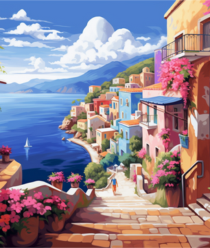 Mediterranean Coastal Village - Paint by Numbers Kit