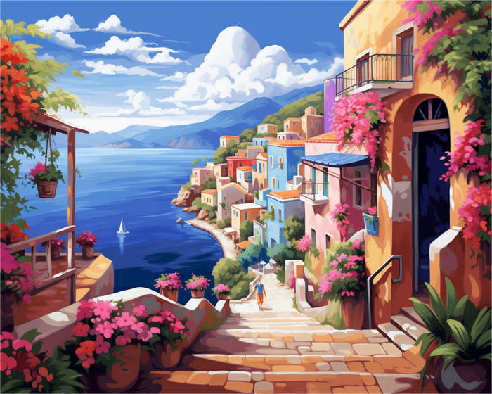 Mediterranean Coastal Village - Paint by Numbers Kit