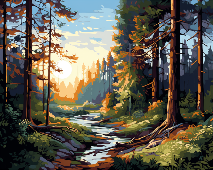 Forest Sunrise Path – Paint by Numbers Kit