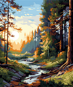 Forest Stream Sunrise - Paint by Numbers Kit