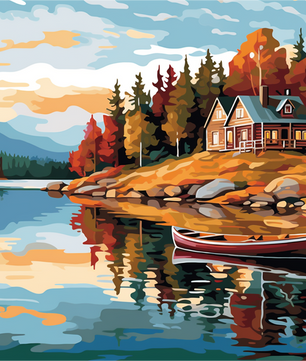 Autumn Lakeside Cabin – Paint by Numbers Kit