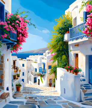 Santorini Sunlit Streets - Paint by Numbers Kit