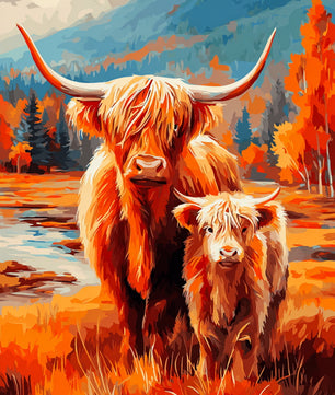 Highland Cow and Calf - Paint by Numbers Kit