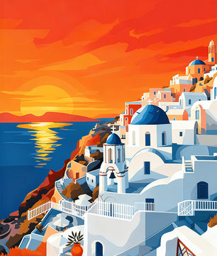 Santorini Sunset Glow – Paint by Numbers Kit
