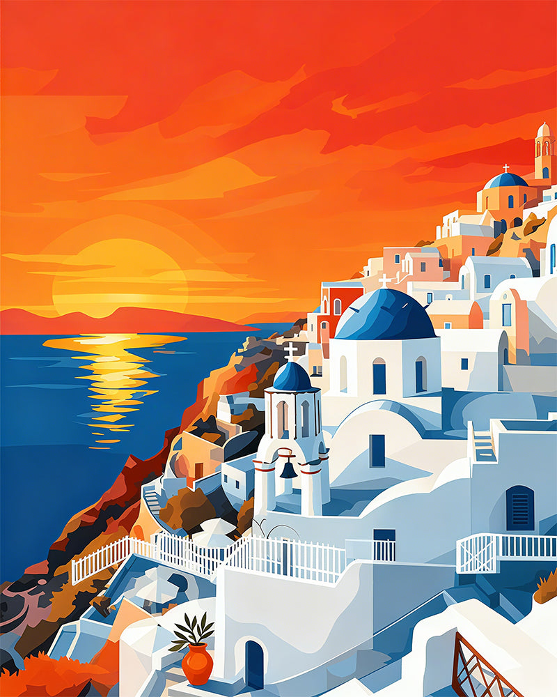 Santorini Sunset Glow – Paint by Numbers Kit