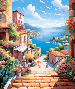 Sunlit Coastal Steps – Paint by Numbers Kit