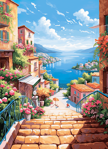 Sunlit Coastal Steps – Paint by Numbers Kit