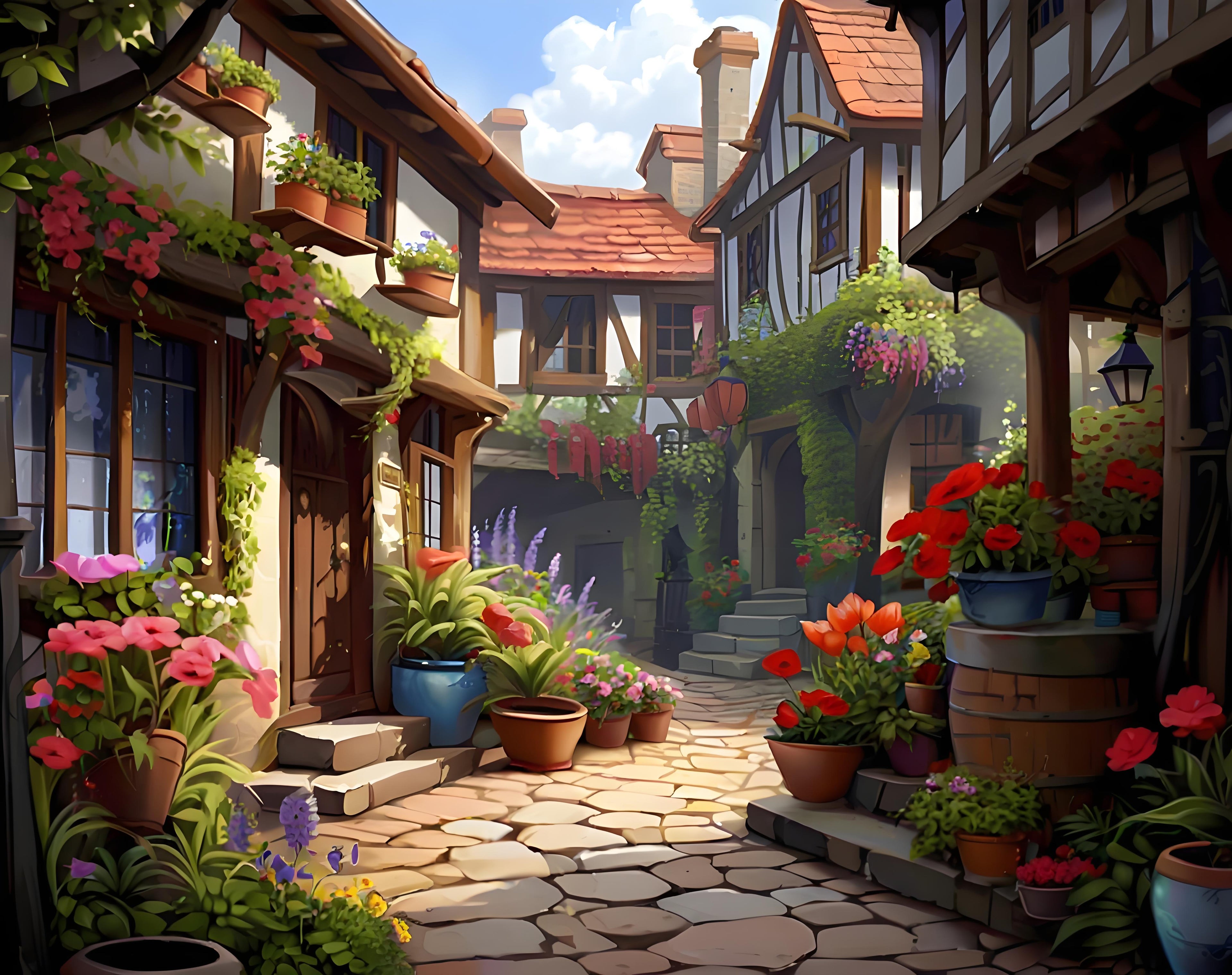 Charming Village Courtyard – Paint by Numbers Kit
