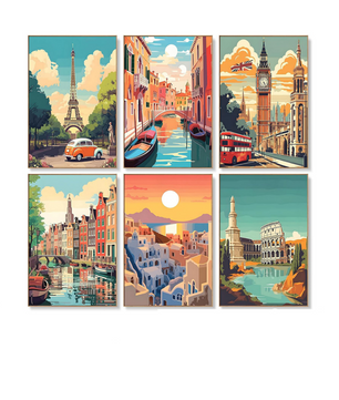 European Postcard Club - 6 Pack Paint by Numbers Kit