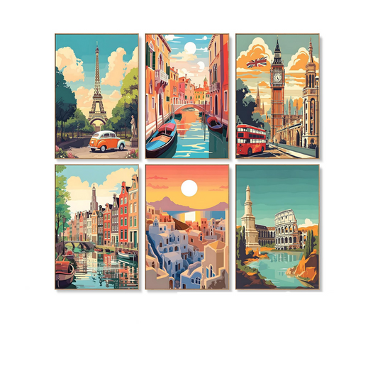 European Postcard Club - 6 Pack Paint by Numbers Kit