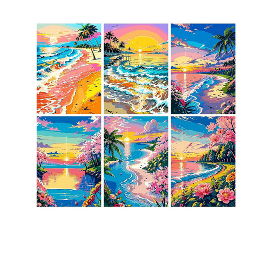 Colourful Coastal Sunset - 6 Pack Paint by Numbers Kit