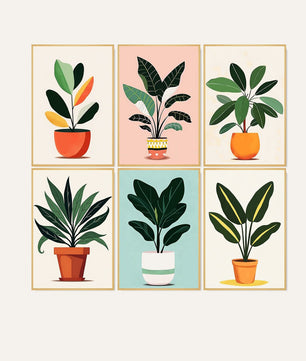 Plant Parent Club 6 pack paint by numbers kit - six modern houseplant designs on six 15x20cm canvases