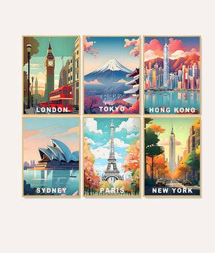 City Postcard Club 6 pack paint by numbers kit - six city postcard designs on six 15x20cm canvases