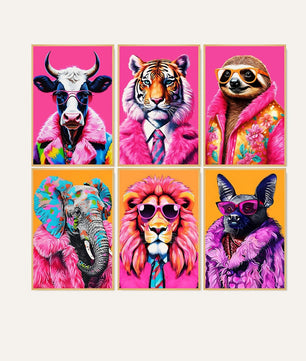 Wild & Fabulous 6 pack paint by numbers kit - six bold animal portrait designs on six 15x20cm canvases
