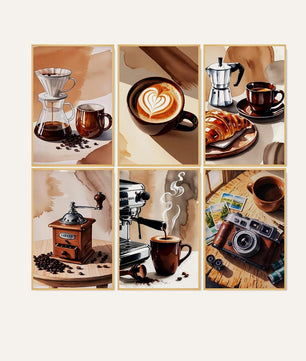 Coffee House Classics 6 pack paint by numbers kit - six coffee house designs on six 15x20cm canvases