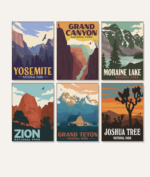 National Park Posters 6 pack paint by numbers kit - six national park poster designs on six 15x20cm canvases