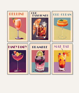 Classic Cocktail Club 6 pack paint by numbers kit - six classic cocktail designs on six 15x20cm canvases