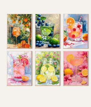 Citrus Sip Club 6 pack paint by numbers kit - six citrus drink designs on six 15x20cm canvases